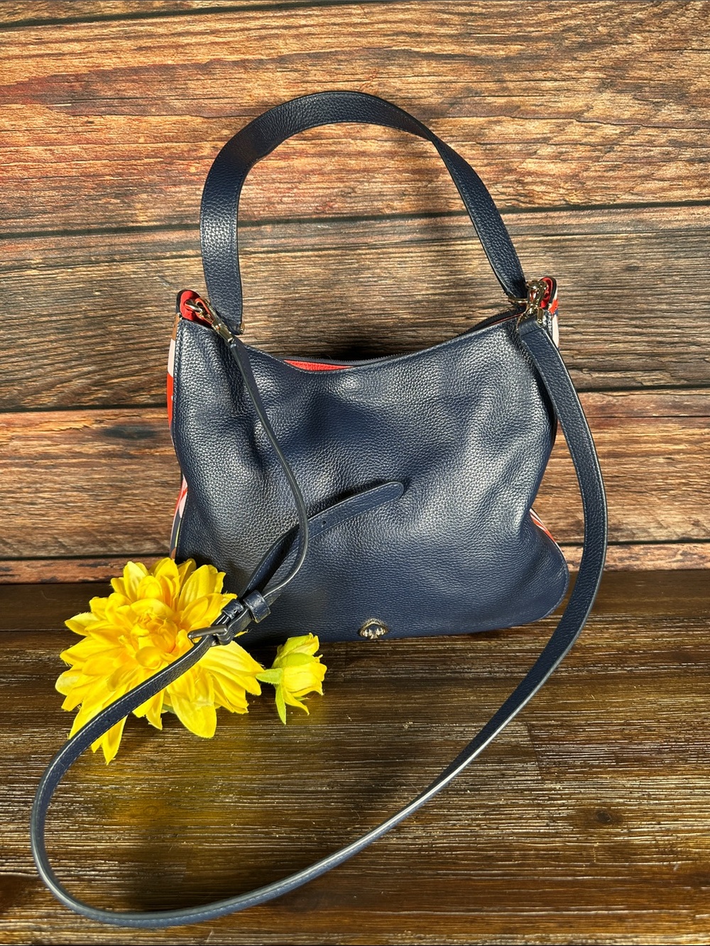 Kate Spade Kailee Tropical Toss shoulder bag in Navy Blue with Colorful pattern